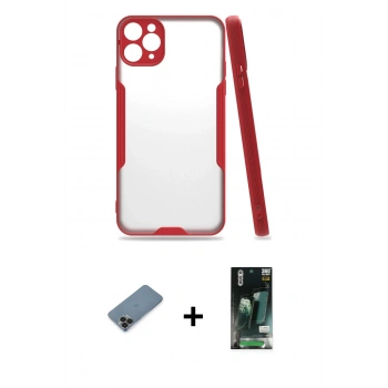 MARSİLYAN™- iPhone 11 Pro Max Kılıf Atlas Asil Serisi - Siyah 360 Mat Full Body Arka Koruyucu + Metal Kamera Lens Koruma Cam - SH