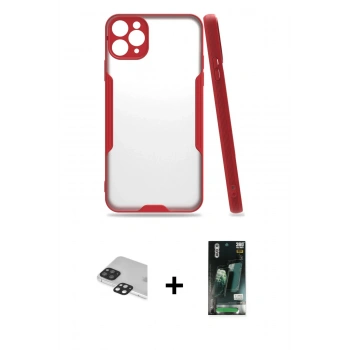 MARSİLYAN™- iPhone 11 Pro Max Kılıf Atlas Asil Serisi - Siyah 360 Mat Full Body Arka Koruyucu + Pers Alüminyum Kamera Lens - SH