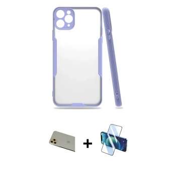 MARSİLYAN™- iPhone 11 Pro Max Kılıf Atlas Asil Serisi - Siyah 3D Antistatik Cam Ekran Koruyucu + Rainbow Kamera Lens Koruma Cam - GD