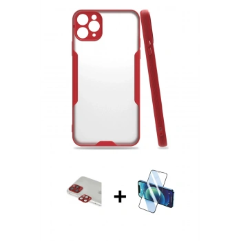 MARSİLYAN™- iPhone 11 Pro Max Kılıf Atlas Asil Serisi - Siyah 3D Antistatik Cam Ekran Koruyucu + Pers Alüminyum Kamera Lens - KI