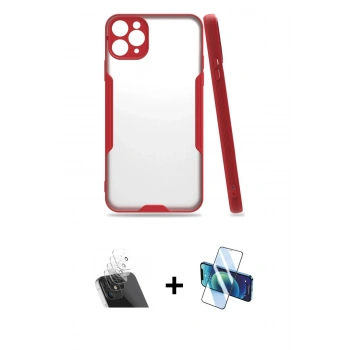 MARSİLYAN™- iPhone 11 Pro Max Kılıf Atlas Asil Serisi - Siyah 3D Antistatik Cam Ekran Koruyucu + Kamera Lens Koruma Cam - SF