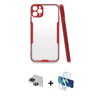 MARSİLYAN™- iPhone 11 Pro Max Kılıf Atlas Asil Serisi - Siyah 3D Antistatik Cam Ekran Koruyucu + Pers Alüminyum Kamera Lens - SH
