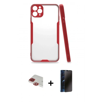 MARSİLYAN™- iPhone 11 Pro Max Kılıf Atlas Asil Serisi - Siyah 3D Antistatik Hayalet Cam Ekran Koruyucu + Pers Alüminyum Kamera Lens - KI