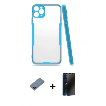 MARSİLYAN™- iPhone 11 Pro Max Kılıf Atlas Asil Serisi - Siyah 3D Antistatik Hayalet Cam Ekran Koruyucu + Shine Kamera Lens Koruma Cam - GI