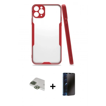 MARSİLYAN™- iPhone 11 Pro Max Kılıf Atlas Asil Serisi - Siyah 3D Antistatik Hayalet Cam Ekran Koruyucu + Pers Alüminyum Kamera Lens - YL