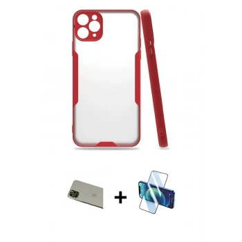 MARSİLYAN™- iPhone 11 Pro Max Kılıf Atlas Asil Serisi - Siyah 3D Antistatik Seramik Nano Ekran Koruyucu + Rainbow Kamera Lens Koruma Cam - YL