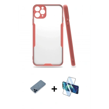 MARSİLYAN™- iPhone 11 Pro Max Kılıf Atlas Asil Serisi - Siyah 3D Antistatik Seramik Nano Ekran Koruyucu + Metal Kamera Lens Koruma Cam - MI
