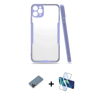 MARSİLYAN™- iPhone 11 Pro Max Kılıf Atlas Asil Serisi - Siyah 3D Antistatik Seramik Nano Ekran Koruyucu + Metal Kamera Lens Koruma Cam - SH