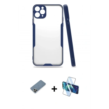 MARSİLYAN™- iPhone 11 Pro Max Kılıf Atlas Asil Serisi - Siyah 3D Antistatik Seramik Nano Ekran Koruyucu + Metal Kamera Lens Koruma Cam - GD