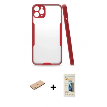 MARSİLYAN™- iPhone 11 Pro Max Kılıf Atlas Asil Serisi - Siyah 6D Mat Seramik Hayalet Nano Ekran Koruyucu + Renkli Kamera Lens Koruma Cam - PE
