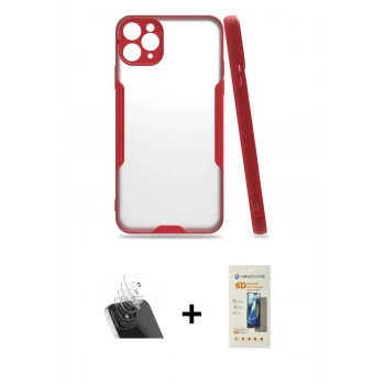 MARSİLYAN™- iPhone 11 Pro Max Kılıf Atlas Asil Serisi - Siyah 6D Mat Seramik Hayalet Nano Ekran Koruyucu + Kamera Lens Koruma Cam - SF