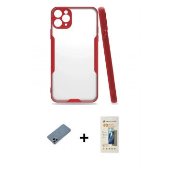 MARSİLYAN™- iPhone 11 Pro Max Kılıf Atlas Asil Serisi - Siyah 6D Mat Seramik Hayalet Nano Ekran Koruyucu + Shine Kamera Lens Koruma Cam - GI