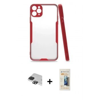 MARSİLYAN™- iPhone 11 Pro Max Kılıf Atlas Asil Serisi - Siyah 6D Mat Seramik Hayalet Nano Ekran Koruyucu + Pers Alüminyum Kamera Lens - SH
