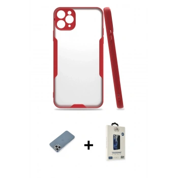 MARSİLYAN™- iPhone 11 Pro Max Kılıf Atlas Asil Serisi - Siyah Bilvis Hayalet Cam Ekran Koruyucu + Metal Kamera Lens Koruma Cam - GS