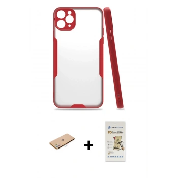 MARSİLYAN™- iPhone 11 Pro Max Kılıf Atlas Asil Serisi - Siyah Mat Seramik Nano Ekran Koruyucu + Renkli Kamera Lens Koruma Cam - PE
