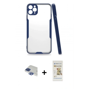 MARSİLYAN™- iPhone 11 Pro Max Kılıf Atlas Asil Serisi - Siyah Mat Seramik Nano Ekran Koruyucu + Pers Alüminyum Kamera Lens - LT
