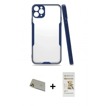 MARSİLYAN™- iPhone 11 Pro Max Kılıf Atlas Asil Serisi - Siyah Mat Seramik Nano Ekran Koruyucu + Rainbow Kamera Lens Koruma Cam - GD