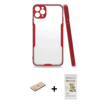MARSİLYAN™- iPhone 11 Pro Max Kılıf Atlas Asil Serisi - Siyah Mat Seramik Nano Ekran Koruyucu + Renkli Kamera Lens Koruma Cam - SI