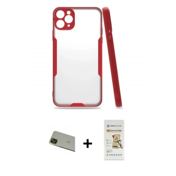 MARSİLYAN™- iPhone 11 Pro Max Kılıf Atlas Asil Serisi - Siyah Mat Seramik Nano Ekran Koruyucu + Rainbow Kamera Lens Koruma Cam - YL