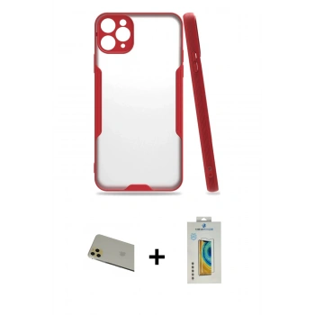 MARSİLYAN™- iPhone 11 Pro Max Kılıf Atlas Asil Serisi - Siyah Polymer Nano Ekran Koruyucu + Rainbow Kamera Lens Koruma Cam - GD