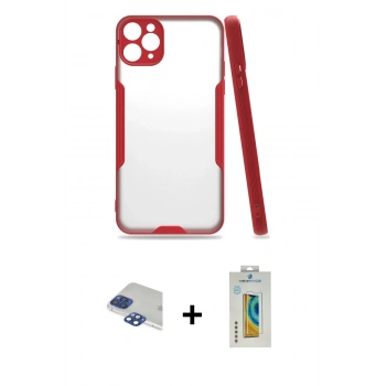 MARSİLYAN™- iPhone 11 Pro Max Kılıf Atlas Asil Serisi - Siyah Polymer Nano Ekran Koruyucu + Pers Alüminyum Kamera Lens - LT