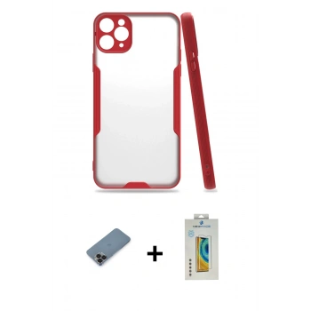MARSİLYAN™- iPhone 11 Pro Max Kılıf Atlas Asil Serisi - Siyah Polymer Nano Ekran Koruyucu + Metal Kamera Lens Koruma Cam - SH