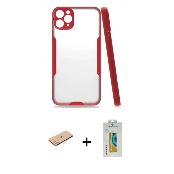 MARSİLYAN™- iPhone 11 Pro Max Kılıf Atlas Asil Serisi - Siyah Polymer Nano Ekran Koruyucu + Renkli Kamera Lens Koruma Cam - PE