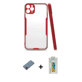 MARSİLYAN™- iPhone 11 Pro Max Kılıf Atlas Asil Serisi - Siyah Polymer Nano Ekran Koruyucu + Shine Kamera Lens Koruma Cam - PE
