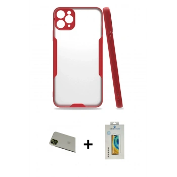 MARSİLYAN™- iPhone 11 Pro Max Kılıf Atlas Asil Serisi - Siyah Polymer Nano Ekran Koruyucu + Rainbow Kamera Lens Koruma Cam - YL