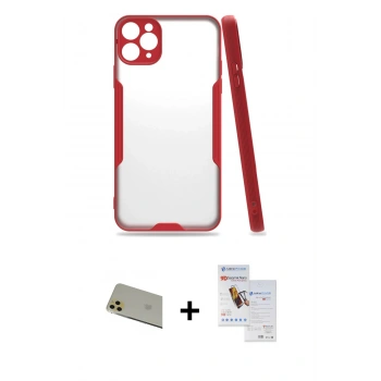 MARSİLYAN™- iPhone 11 Pro Max Kılıf Atlas Asil Serisi - Siyah Seramik Nano Ekran Koruyucu + Rainbow Kamera Lens Koruma Cam - GD