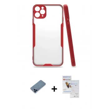 MARSİLYAN™- iPhone 11 Pro Max Kılıf Atlas Asil Serisi - Siyah Seramik Nano Ekran Koruyucu + Metal Kamera Lens Koruma Cam - MI