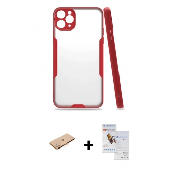MARSİLYAN™- iPhone 11 Pro Max Kılıf Atlas Asil Serisi - Siyah Seramik Nano Ekran Koruyucu + Renkli Kamera Lens Koruma Cam - TU