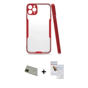 MARSİLYAN™- iPhone 11 Pro Max Kılıf Atlas Asil Serisi - Siyah Seramik Nano Ekran Koruyucu + Rainbow Kamera Lens Koruma Cam - YL