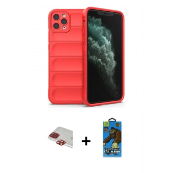MARSİLYAN™- iPhone 11 Pro Max Kılıf Atlas Koleksiyonu - Siyah 18D Cam Ekran Koruyucu + Pers Alüminyum Kamera Lens - KI