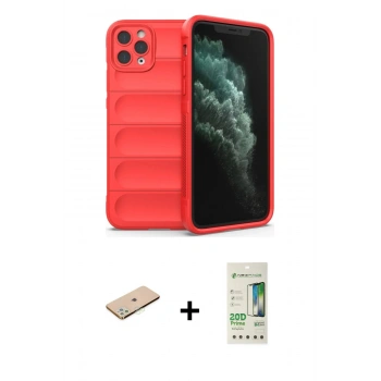 MARSİLYAN™- iPhone 11 Pro Max Kılıf Atlas Koleksiyonu - Siyah 20D Premium Cam Ekran Koruyucu + Renkli Kamera Lens Koruma Cam - YL