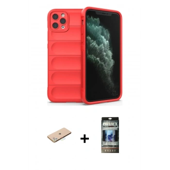MARSİLYAN™- iPhone 11 Pro Max Kılıf Atlas Koleksiyonu - Siyah 34D Hayalet Izgaralı Cam + Renkli Kamera Lens Koruma Cam - MI