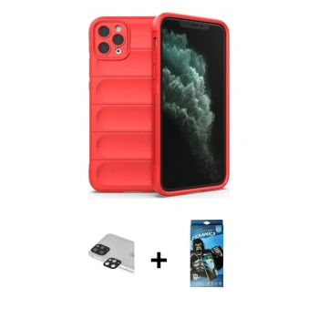 MARSİLYAN™- iPhone 11 Pro Max Kılıf Atlas Koleksiyonu - Siyah 34D Izgaralı Cam + Pers Alüminyum Kamera Lens - SH