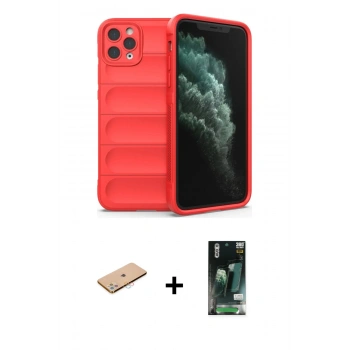 MARSİLYAN™- iPhone 11 Pro Max Kılıf Atlas Koleksiyonu - Siyah 360 Mat Full Body Arka Koruyucu + Renkli Kamera Lens Koruma Cam - PE