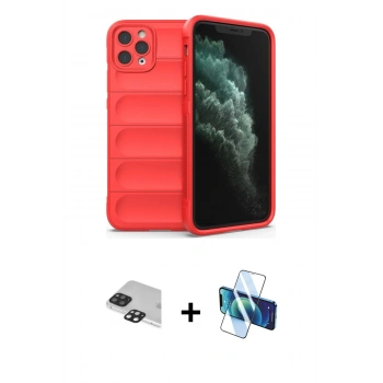 MARSİLYAN™- iPhone 11 Pro Max Kılıf Atlas Koleksiyonu - Siyah 3D Antistatik Cam Ekran Koruyucu + Pers Alüminyum Kamera Lens - SH