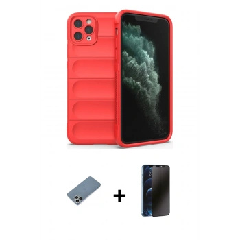 MARSİLYAN™- iPhone 11 Pro Max Kılıf Atlas Koleksiyonu - Siyah 3D Antistatik Hayalet Cam Ekran Koruyucu + Shine Kamera Lens Koruma Cam - GS