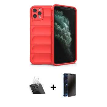MARSİLYAN™- iPhone 11 Pro Max Kılıf Atlas Koleksiyonu - Siyah 3D Antistatik Hayalet Cam Ekran Koruyucu + Kamera Lens Koruma Cam - SF