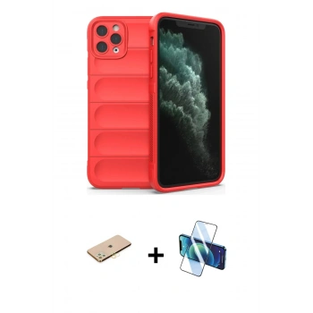 MARSİLYAN™- iPhone 11 Pro Max Kılıf Atlas Koleksiyonu - Siyah 3D Antistatik Seramik Nano Ekran Koruyucu + Renkli Kamera Lens Koruma Cam - SI