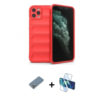 MARSİLYAN™- iPhone 11 Pro Max Kılıf Atlas Koleksiyonu - Siyah 3D Antistatik Seramik Nano Ekran Koruyucu + Metal Kamera Lens Koruma Cam - GS