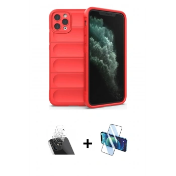 MARSİLYAN™- iPhone 11 Pro Max Kılıf Atlas Koleksiyonu - Siyah 3D Antistatik Seramik Nano Ekran Koruyucu + Kamera Lens Koruma Cam - SF