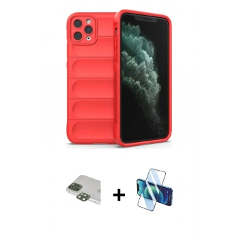 MARSİLYAN™- iPhone 11 Pro Max Kılıf Atlas Koleksiyonu - Siyah 3D Antistatik Seramik Nano Ekran Koruyucu + Pers Alüminyum Kamera Lens - YL