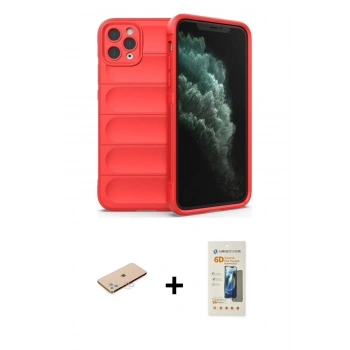 MARSİLYAN™- iPhone 11 Pro Max Kılıf Atlas Koleksiyonu - Siyah 6D Mat Seramik Hayalet Nano Ekran Koruyucu + Renkli Kamera Lens Koruma Cam - MI