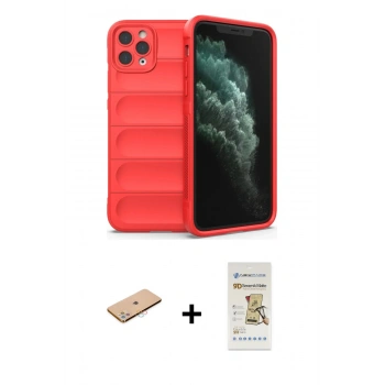 MARSİLYAN™- iPhone 11 Pro Max Kılıf Atlas Koleksiyonu - Siyah Mat Seramik Nano Ekran Koruyucu + Renkli Kamera Lens Koruma Cam - PE