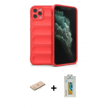 MARSİLYAN™- iPhone 11 Pro Max Kılıf Atlas Koleksiyonu - Siyah Polymer Nano Ekran Koruyucu + Renkli Kamera Lens Koruma Cam - MI