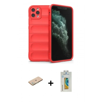MARSİLYAN™- iPhone 11 Pro Max Kılıf Atlas Koleksiyonu - Siyah Polymer Nano Ekran Koruyucu + Renkli Kamera Lens Koruma Cam - YL