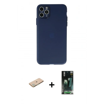MARSİLYAN™- iPhone 11 Pro Max Kılıf Atlas Minimal Prime - Şeffaf 360 Full Body Arka Koruyucu + Renkli Kamera Lens Koruma Cam - YL